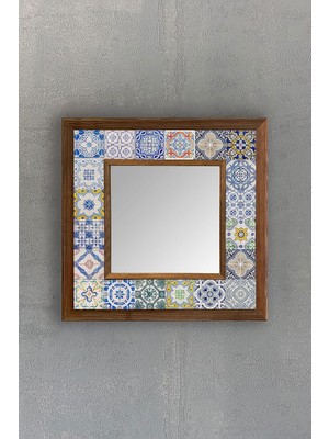 Oscar Stone Ahşap Çerçeveli Mozaik Doğaltaş Ayna 33 cm x 33 cm Hall Aynası