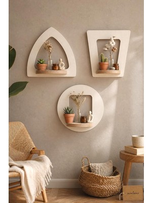 Ahşap Dekoratif Duvar Rafı 3 Lü Set (MTS-184)