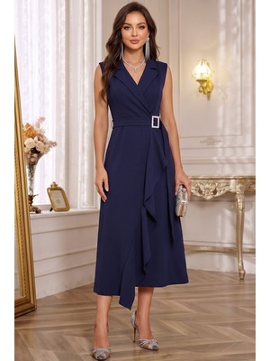 Alfudo Moda Collection Kemerli Kruvaze Ceket Yaka Abiye Mezuniyet Elbisesi