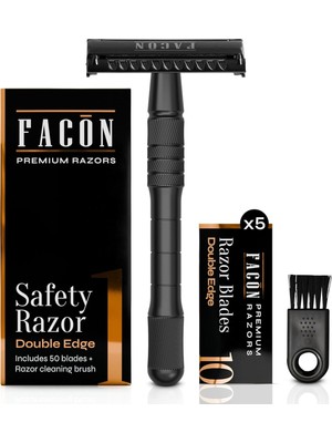 50 Blades + Klasik Uzun Saplı Çift Kenarlı Güvenlik Jilet - Pürüzsüz Islak Deneyim Için Plat