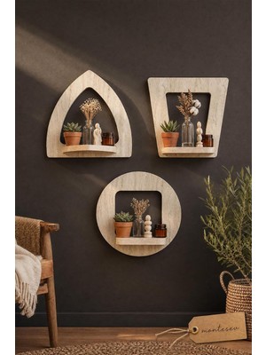 Ahşap Dekoratif Duvar Rafı 3 Lü Set (MTS-176)