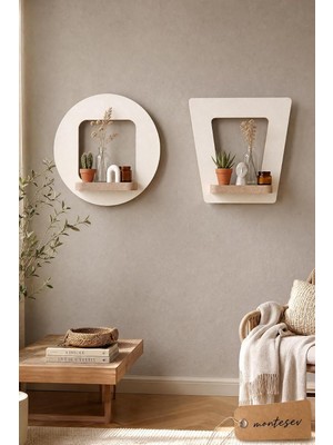 Ahşap Dekoratif Duvar Rafı 2 Li Set (MTS-384)
