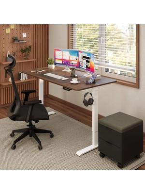 Uprise Comfort Çift Motorlu Yükseklik Ayarlı Masa (72–121 Cm) - Beyaz (Beyaz Ayak/ceviz Tabla,