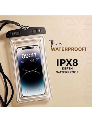 Tüm Cihazlar ile Uyumlu Su Geçirmez Telefon Kılıfı, Ipx8 Waterproof, Şeffaf, Siyah