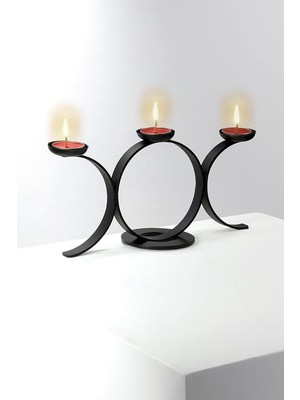 Bundera Siyah Çember Model Dekoratif Metal Ferforje Tealight Mum Dahil Şamdan Mumluk