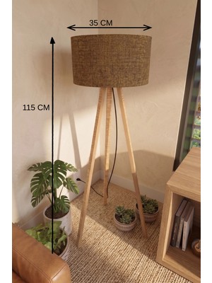 Hace Bazaar 3 Ayaklı Tripod Lambader Tütün Kahve Kumaş Başlık