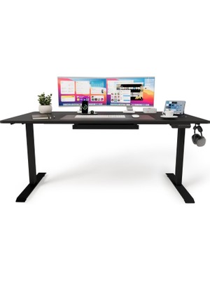 Uprise Comfort Çift Motorlu Yükseklik Ayarlı Masa (72–121 Cm) (Siyah Ayak/siyah Tabla, 180X80 C