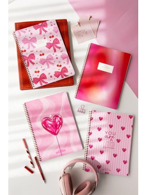 Paperora A4 Spiralli Karton Kapak 4'lü Set Çizgili Okul Defteri 80 Yaprak, Ders Programlı Kırmı