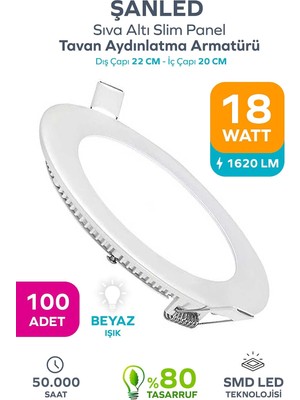 18W Tasarruflu LED Yuvarlak Beyaz/gün Işık Sıva Altı Slim Panel Tavan Aydınlatma Armatürü (B
