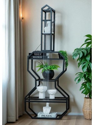 Dekoratif Siyah Metal Kitaplık Raflı Gitar Ünite Çok Amaçlı Salon Ofis Düzenleyici