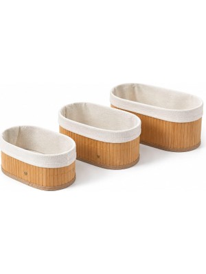 Gndz Home 3’lü Bambu Sepet Seti, Kumaş Astarli Düzenleyici Organizer, Büyük Orta Küçük Boy, Çok Amaçlı Kullanım, Banyo Mutfak Salon Masa Düzenleme Sepeti, Doğal Dekoratif Saklama Kutusu