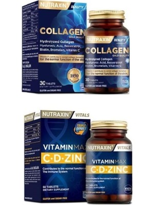 Vitamin Max C-D-Zinc 60 Tablet + Tip 1 ve Tip 3 Hidrolize Kolajen 30 Tablet, MDMSNTRS118
