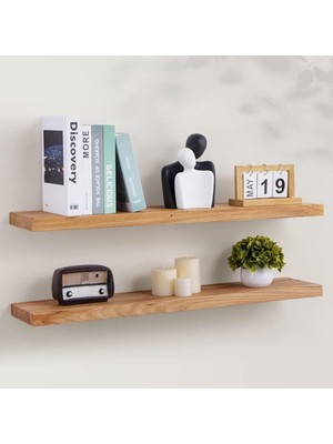 2li Doğal Ahşap Duvar Rafı Kütüphane Kitaplık Banyo ve Mutfak Düzenleyici 50X15