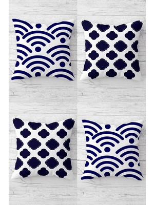 Gndz Home Pelangi Wi-Fi Bulut Desenli Gizli Fermuarlı Kırlent Kılıfı Koltuk Yastık Kılıfı TAKIM(4ADET), Lacivert-Beyaz 45 x 45