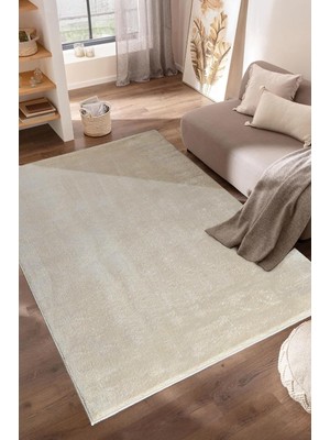 Düz Bej Peluş Halı - Kaymaz Tabanlı, Yumuşak Dokulu, Makinede Yıkanabilir, Salon & Oturma Odas