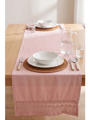 Pudra Lacy Pamuklu Dantelli Runner 40X150 cm