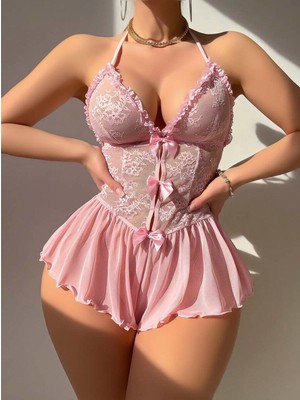 Budi Kadın Pembe Fiyonk Detaylı Fantezi Kostüm 2309