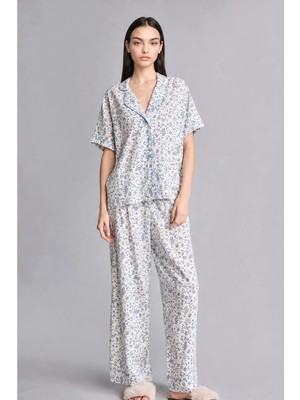 DeFacto Regular Fit Kısa Kollu 2'li Ekru Pijama Takımı H8185AX26SM