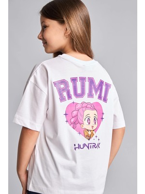 DeFacto %100 Pamuk Kpop - Demon Hunters Lisanslı Bisiklet Yaka Kısa Kollu Beyaz Tişört Kız Çocuk I0027A826HS