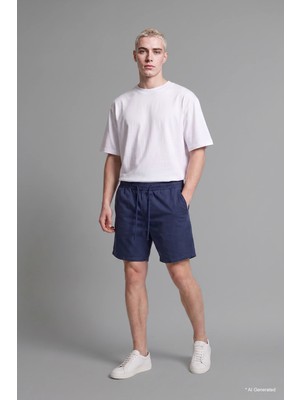 DeFacto Baggy Fit Elastik Bel Lacivert Bermuda Şort H7389AX26HS