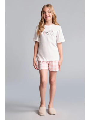 DeFacto Regular Fit Şortlu 2'li Ekru Pijama Takımı Kız Çocuk I1574A826SM