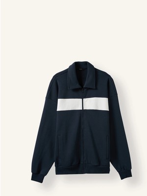 DeFacto Boxy Fit Polo Yaka Fermuarlı Şeritli Sweatshirt Hırka I0631AX26AU