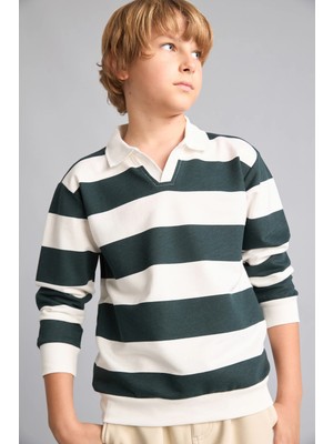 DeFacto New Regular Fit Apaş Yaka Yeşil Sweatshirt Erkek Çocuk H7130A826AU