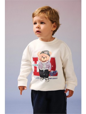 DeFacto %100 Pamuk Oversize Bisiklet Yaka Ayıcık Baskılı Sweatshirt Kumaşı Sweatshirt Erkek Bebek H9785A526AU