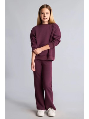 DeFacto Bisiklet Yaka Sweatshirt ve Nervürlü Pantolon 2'li Takım Kız Çocuk I3868A826AU