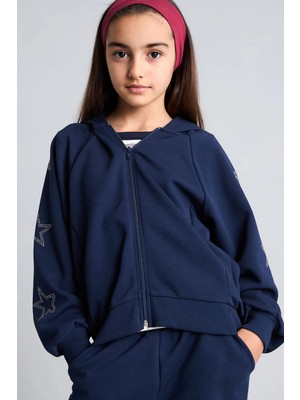 DeFacto Kapüşonlu Fermuarlı Yıldız Detaylı Sweatshirt Hırka Kız Çocuk I2953A826AU