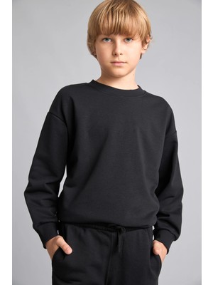 DeFacto Oversize Bisiklet Yaka Siyah Sweatshirt Erkek Çocuk H7135A826AU