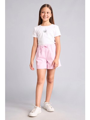 DeFacto %100 Pamuk Regular Fit Elastik Bel Gabardin Pembe Şort Kız Çocuk I0060A826HS