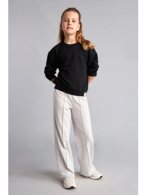 DeFacto Pamuklu Wide Leg Açık Gri Melanj Pantolon Kız Çocuk I3104A826AU