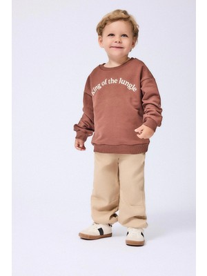 DeFacto Bisiklket Yaka Nakışlı Sweatshirt Esnek Belli Pantolon 2'li Takım Erkek Bebek I0701A526AU