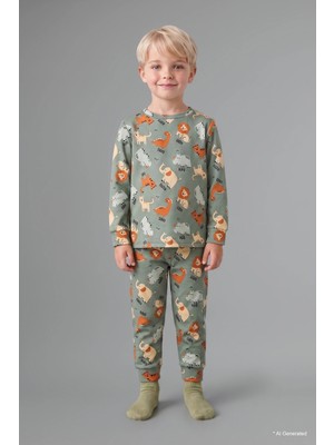 DeFacto Baskılı Uzun Kollu Üst Lastikli Paça Alt 2'li Pijama Takımı Erkek Bebek I1436A526AU