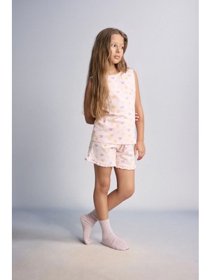 DeFacto %100 Pamuk Regular Fit Elastik Bel 2'li Kalpli Açık Pembe Pijama Takımı Kız Çocuk I0406A826HS