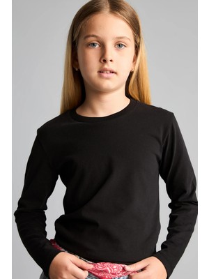 DeFacto Regular Fit Bisiklet Yaka Basic Uzun Kollu Tişört Kız Çocuk G0860A826AU