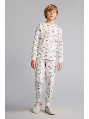 DeFacto Regular Fit Uzun Kollu Üst Lastikli Paça Alt Baskılı 2'li Pijama Takımı Erkek Çocuk I1445A826AU