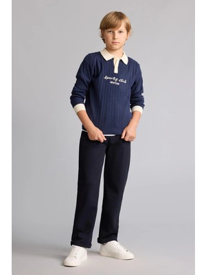 DeFacto Regular Pamuklu Fit Düz Paça Pike Lacivert Pantolon Erkek Çocuk H5349A826AU