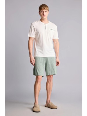 DeFacto New Regular Fit Kısa Kollu 2'li Modal Ekru Şortlu Pijama Takımı I0887AX26HS