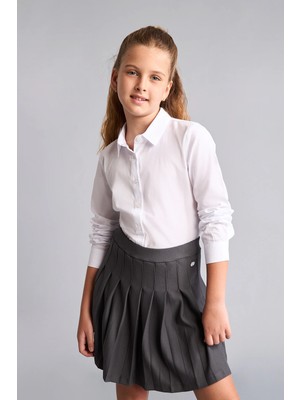 DeFacto Okul %100 Pamuk Regular Fit Poplin Uzun Kollu Gömlek Kız Çocuk H9661A826AU