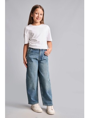 DeFacto %100 Pamuk Baggy Fit Jean Pantolon Kız Çocuk H6244A826AU