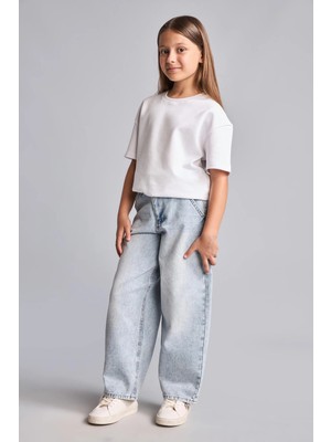 DeFacto %100 Pamuk Baggy Fit Jean Açık Pantolon Kız Çocuk H6244A826AU
