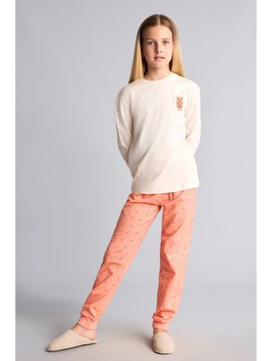 DeFacto Bisiklet Yaka Uzun Kollu Baskılı Regular Fit 2'li Pijama Takımı Kız Çocuk I2286A826AU