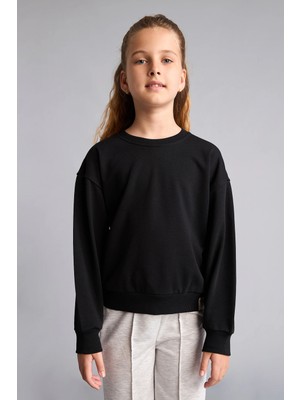 DeFacto Pamuklu Relax Fit Bisiklet Yaka Uzun Kollu Sweatshirt Kız Çocuk E6842A826AU