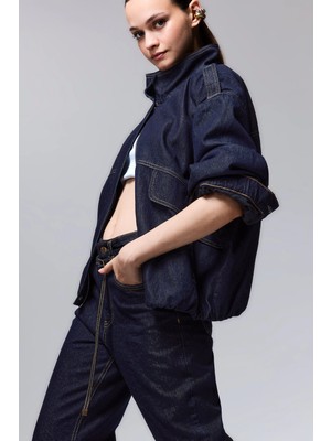 DeFacto %100 Pamuk Oversize Fermuarlı Çıtçıtlı Jean Ceket H1078AX26AU