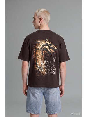 DeFacto %100 Pamuk Vikings Valhalla Boxy Fit Bisiklet Yaka Baskılı Kısa Kollu Tişört H5524AX26AU