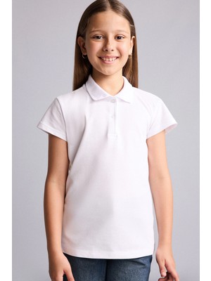 DeFacto %100 Pamuk Regular Fit Basic Kısa Kollu Polo Beyaz Tişört Kız Çocuk I0427A626AU