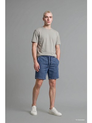 DeFacto Regular Fit Elastik Bel Mavi Jean Bermuda Şort I1514AX26HS