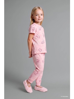 DeFacto Kısa Kollu Desenli Üst Esnek Bell Alt 2'li Pijama Takımı Kız Bebek I1006A526AU